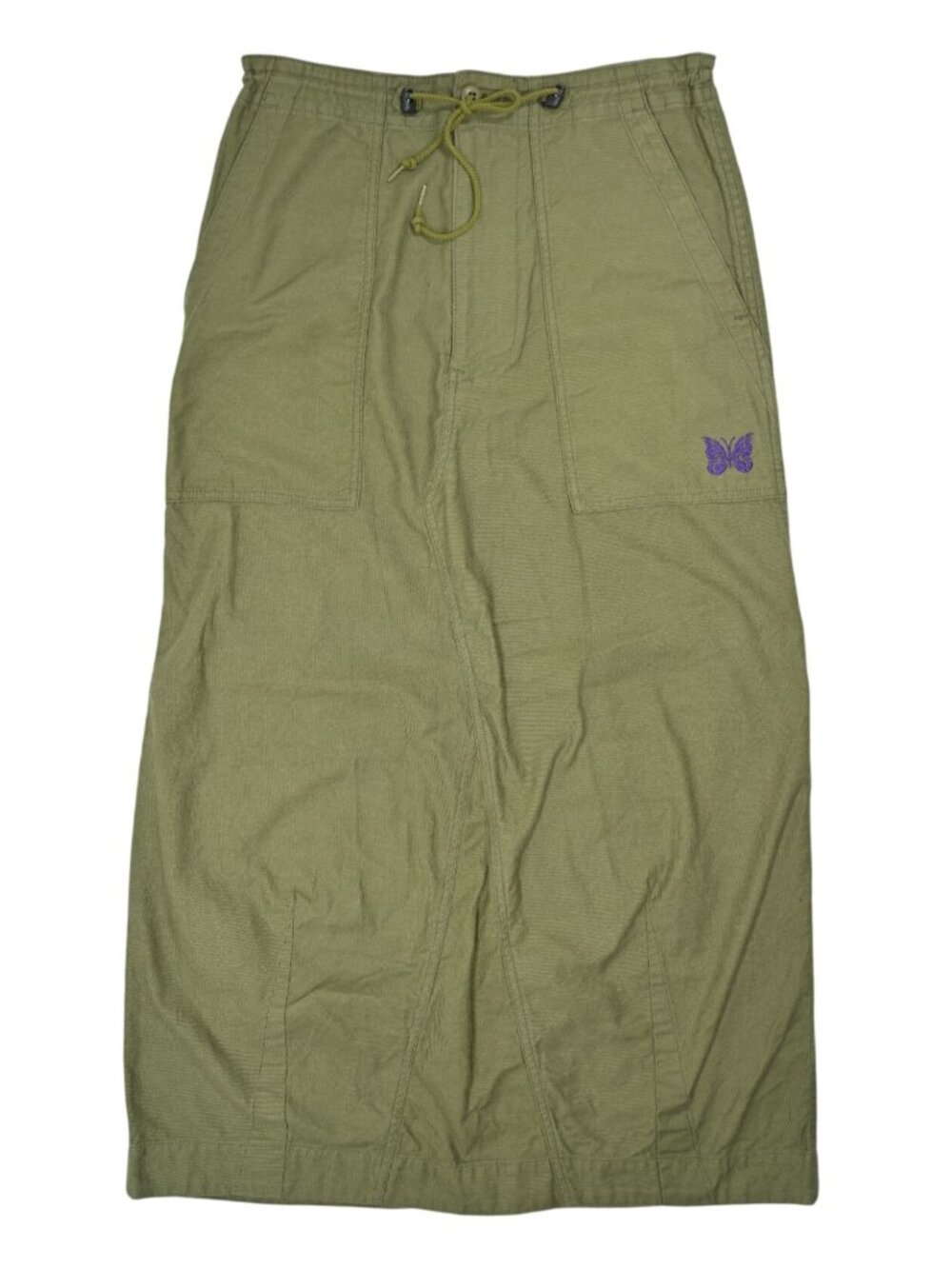 Needles String Fatigue Skirt in Olive Reversed Sateen